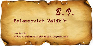 Balassovich Valér névjegykártya